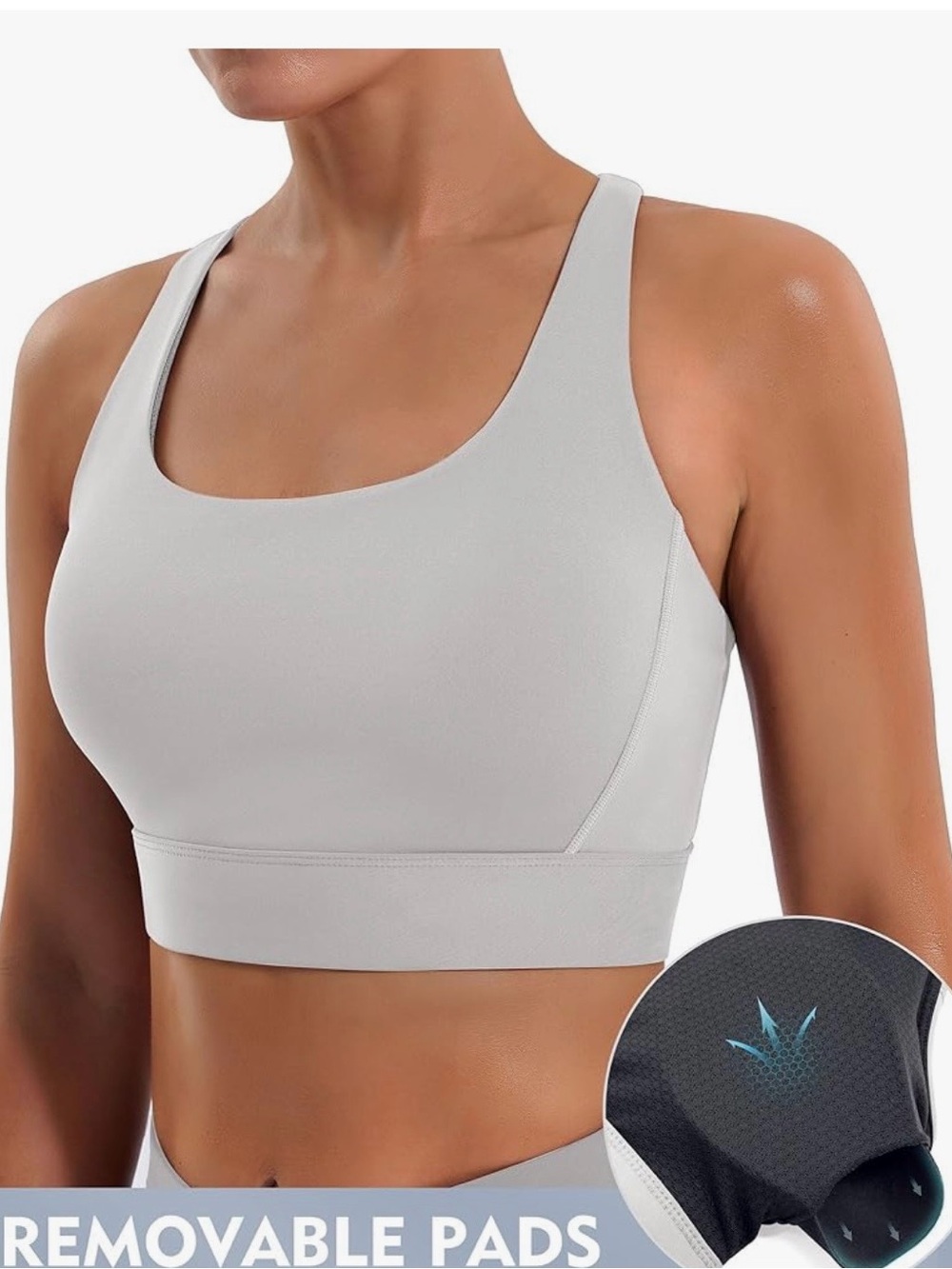 Women's Light Gray Removable Pad Sports Bra - Supportive Racerback